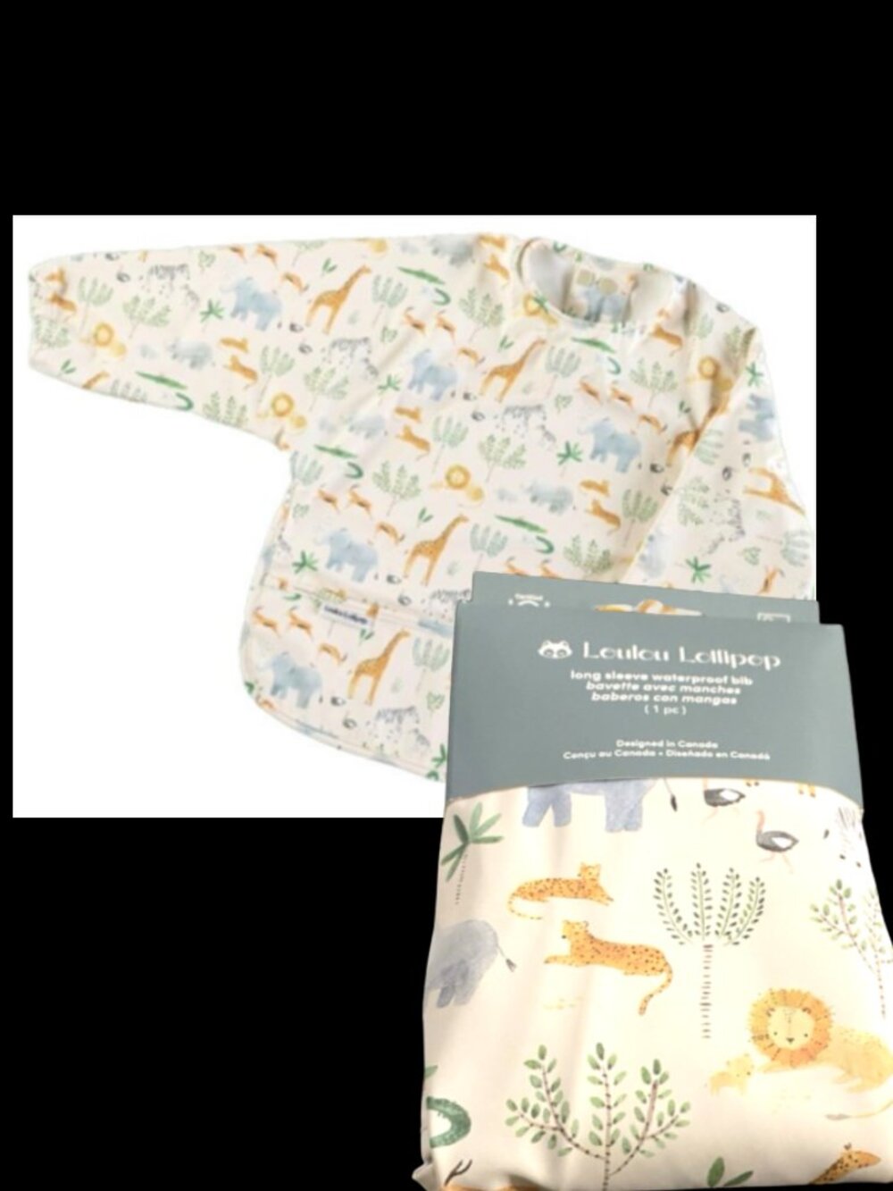 Loulou Lollipop Long Sleeve Waterproof Bib Safari Jungle 100% Repreve Babies 4M+